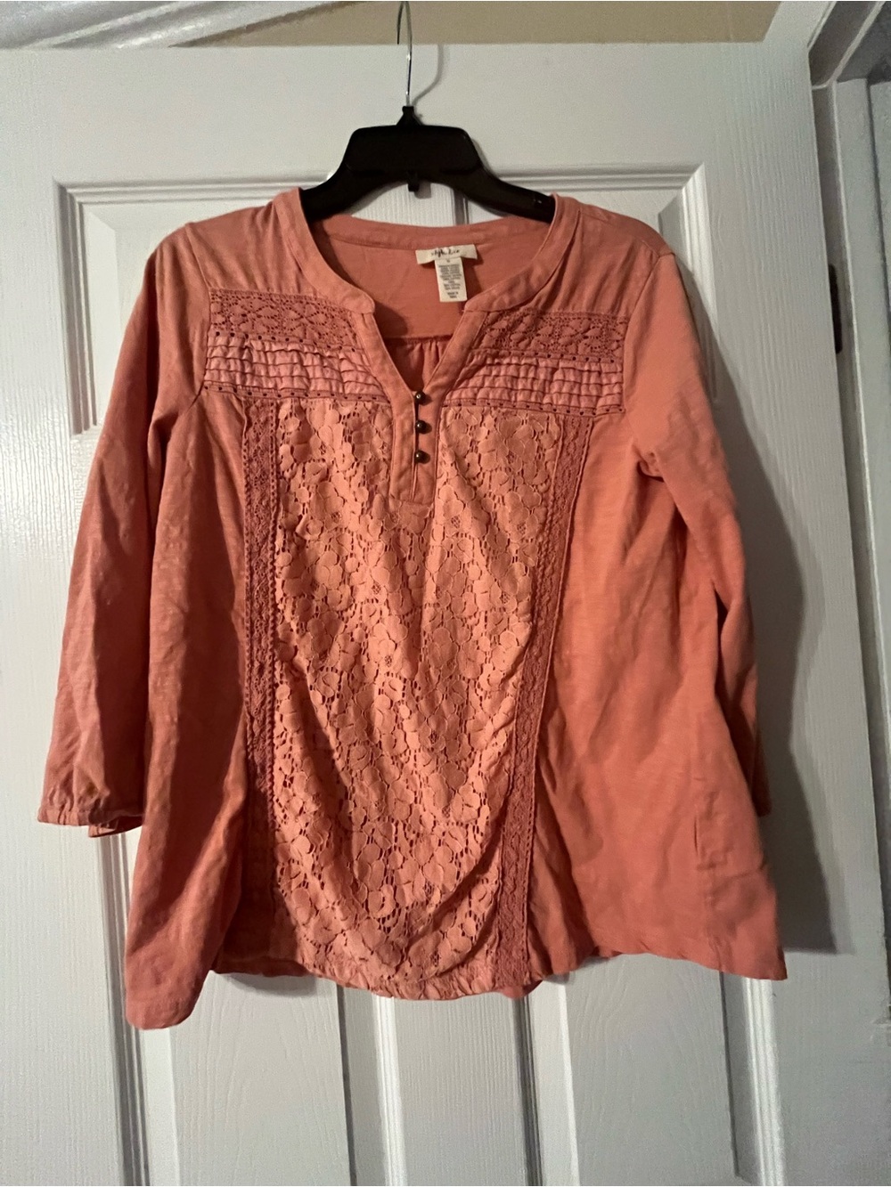 Style & Co. Peach Lace Panel Henley Tunic